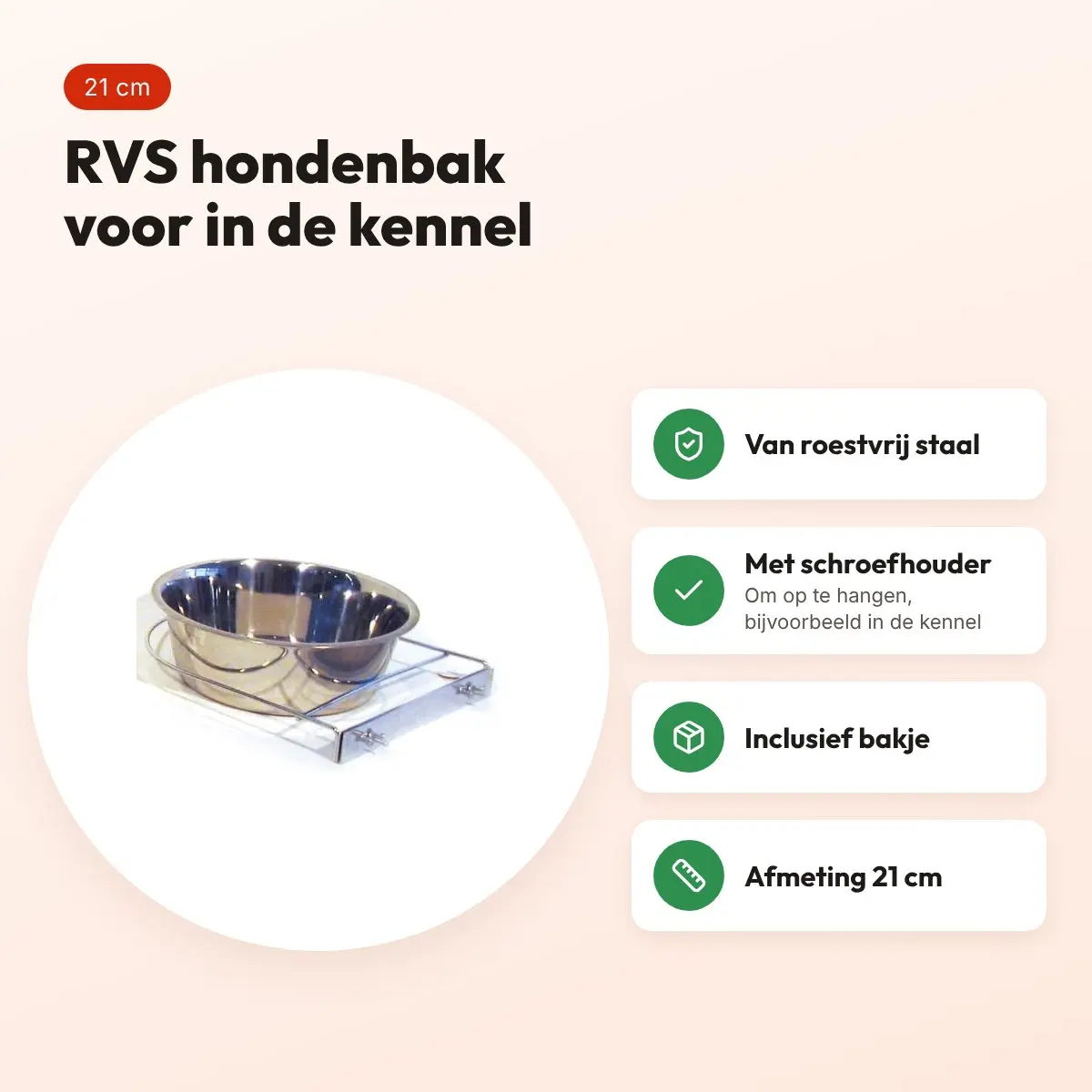 RVS hondenbak met schroefhouder 21 cm – voor in de kennel – voordelen