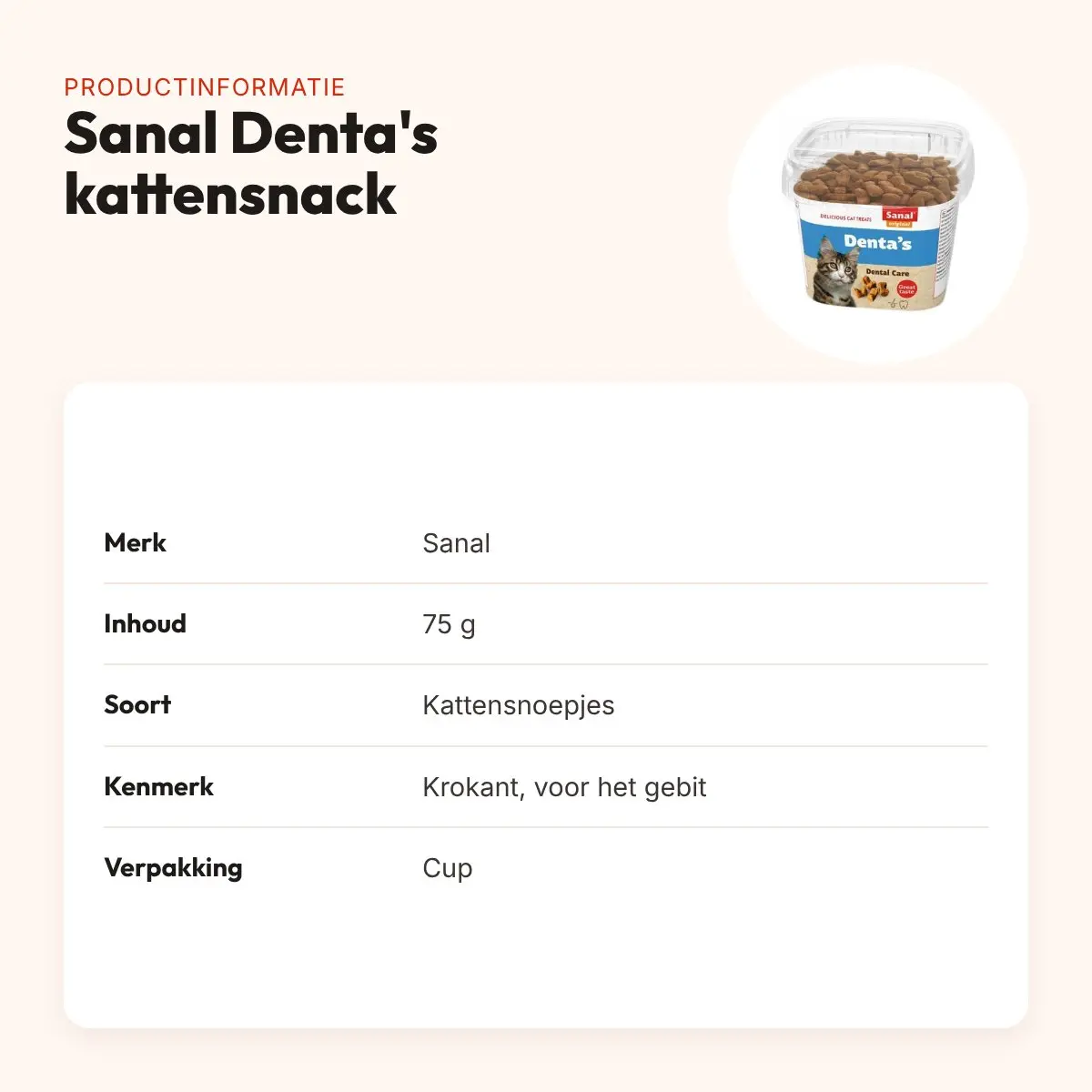 Sanal Denta's kattensnack 75 g – krokant, voor het gebit – productinformatie
