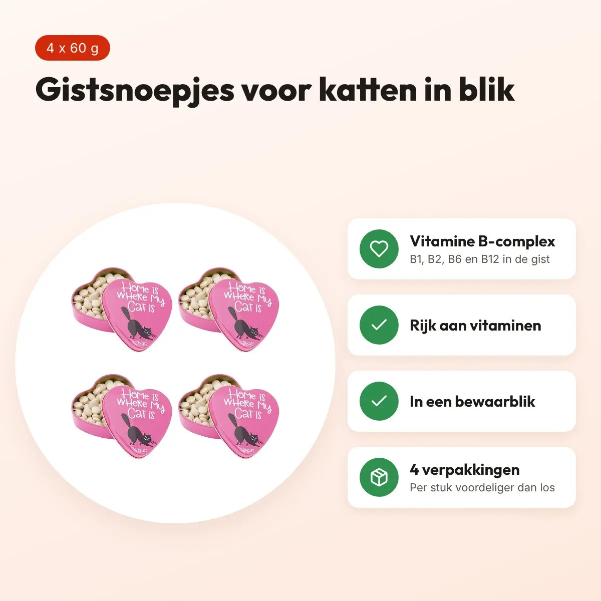 Sanal hartenblik gistsnoepjes katten 60 g – vitamine B – multipack 4 stuks – voordelen