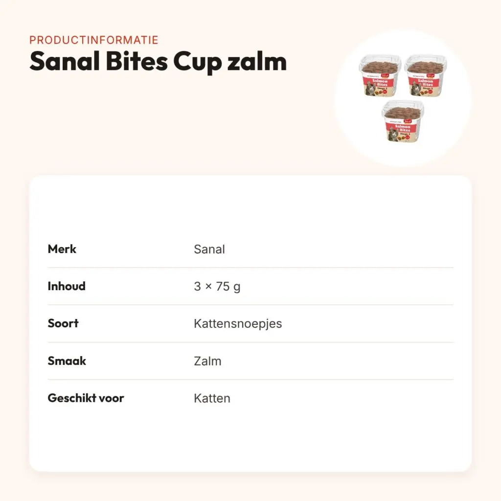 Sanal kattensnoepjes Bites Cup zalm 75 g – multipack 3 stuks – productinformatie