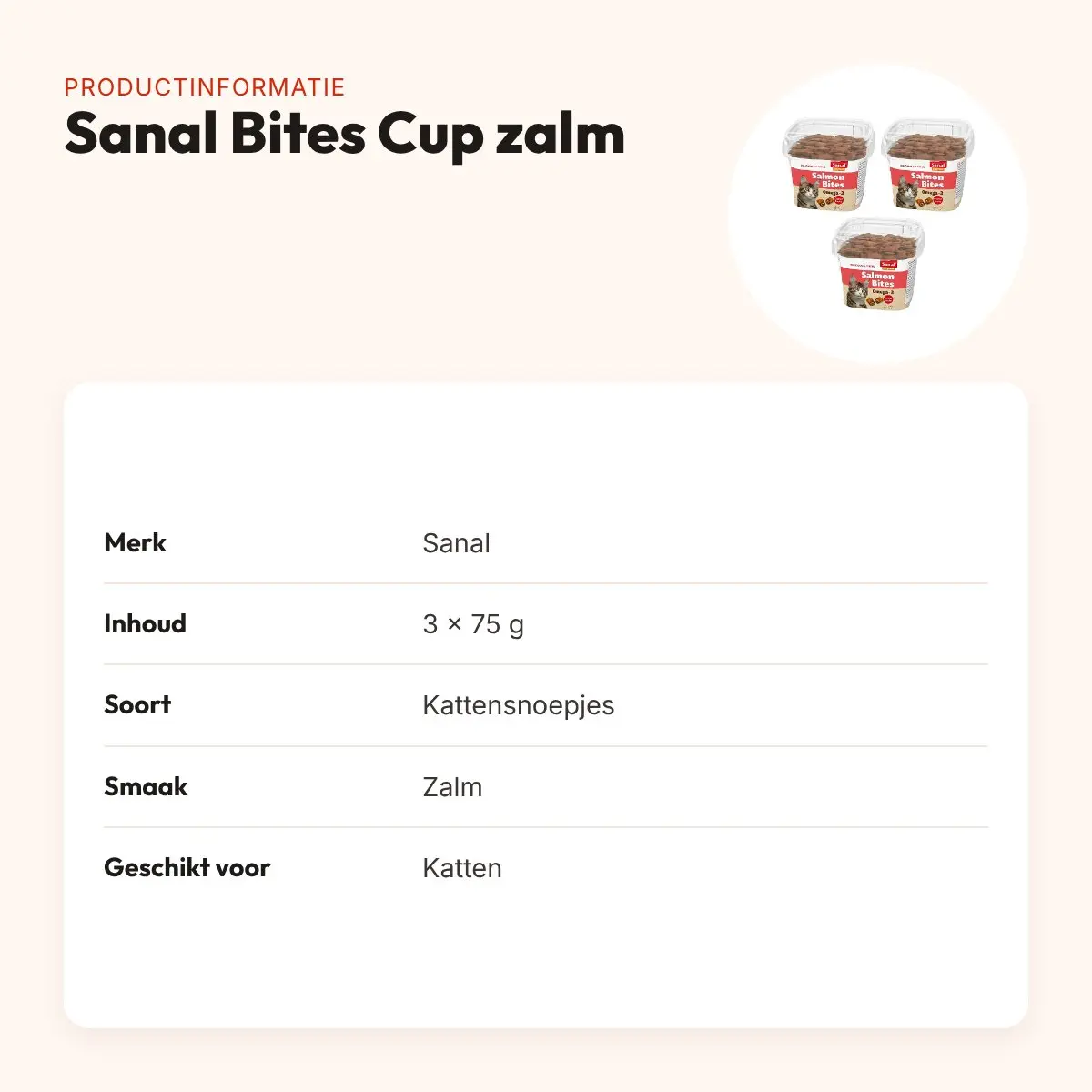 Sanal kattensnoepjes Bites Cup zalm 75 g – multipack 3 stuks – productinformatie