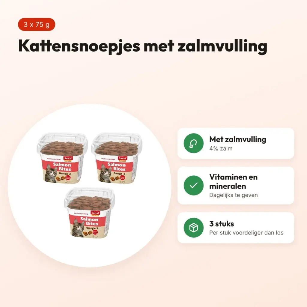 Sanal kattensnoepjes Bites Cup zalm 75 g – multipack 3 stuks – voordelen