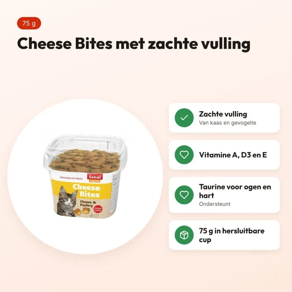 Sanal kattensnoepjes kaas 75 g – Cheese Bites in hersluitbare cup – voordelen