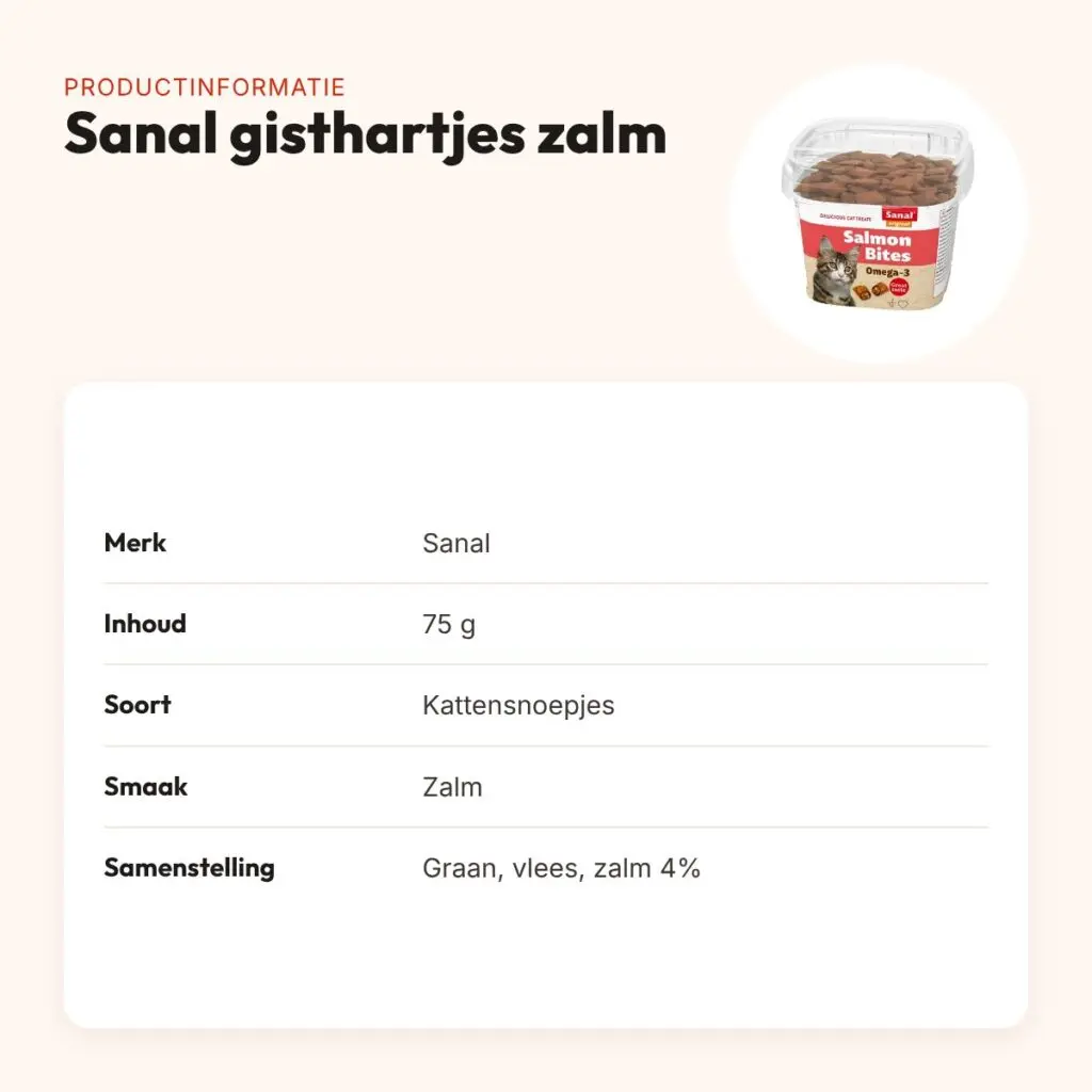 Sanal kattensnoepjes zalm 75 g – gisthartjes met zalmvulling – productinformatie