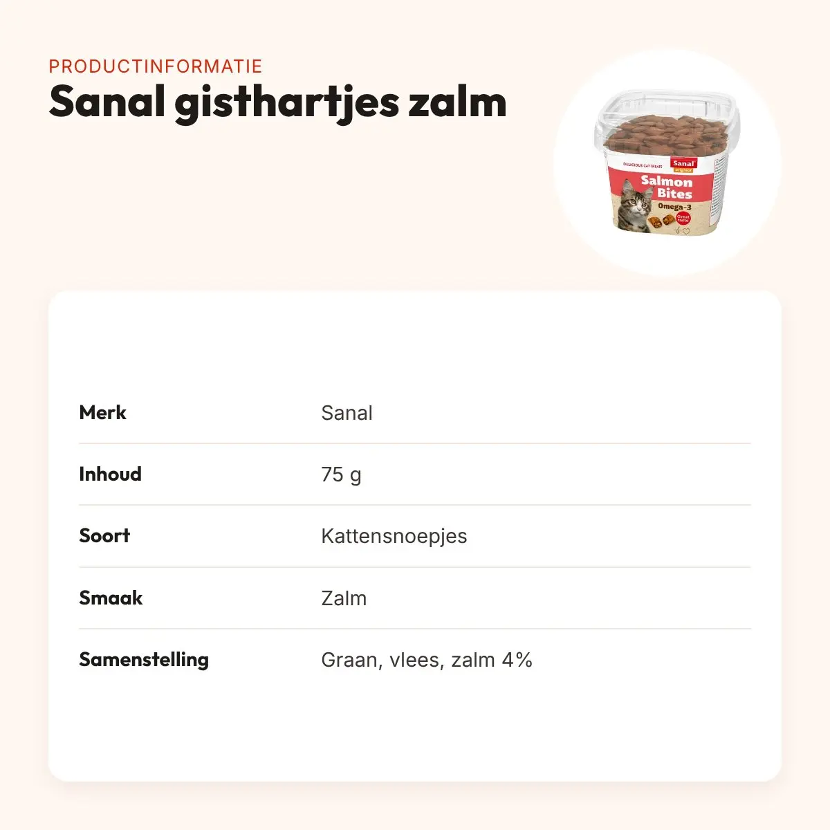 Sanal kattensnoepjes zalm 75 g – gisthartjes met zalmvulling – productinformatie
