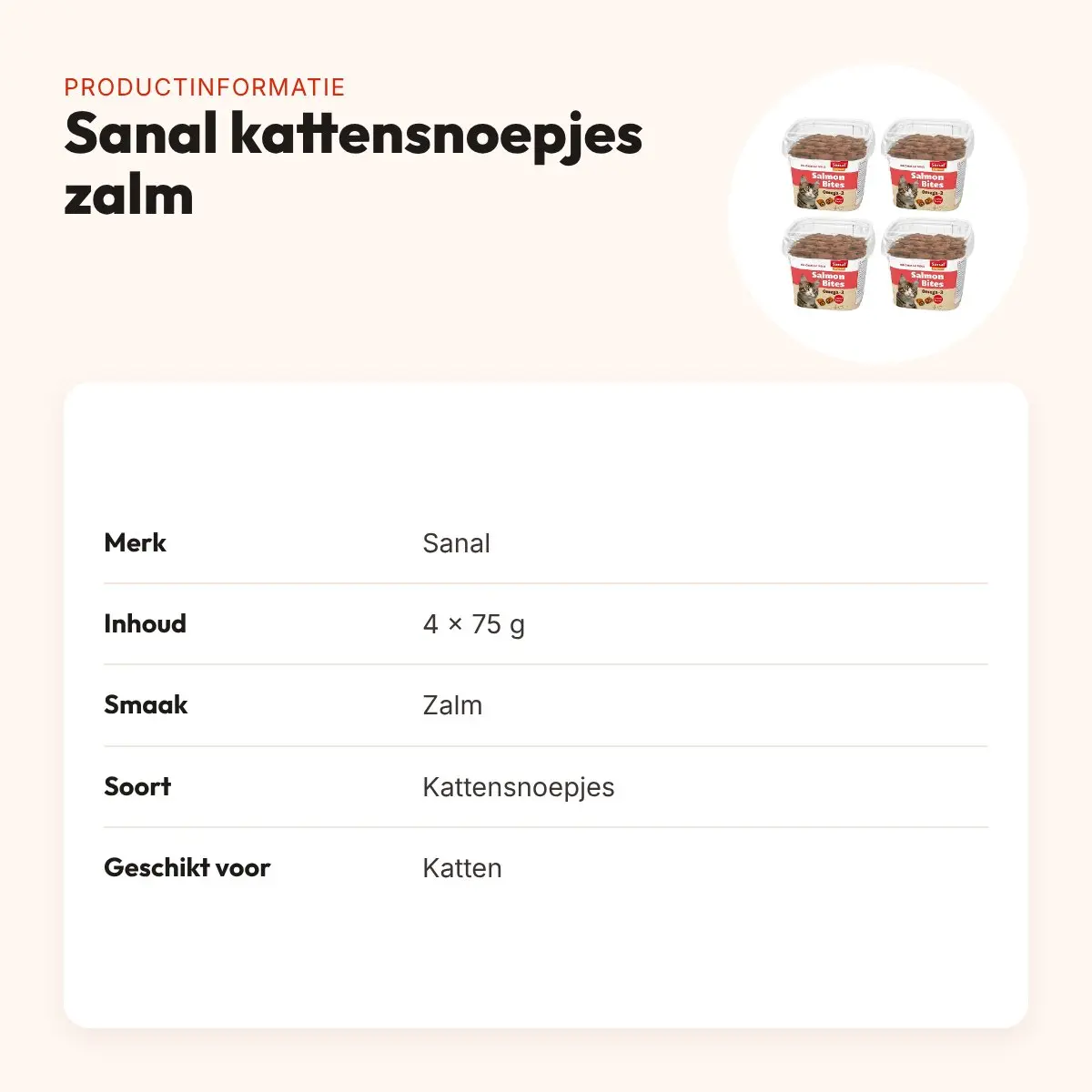 Sanal kattensnoepjes zalm met zalmvulling 75 g – multipack 4 stuks – productinformatie