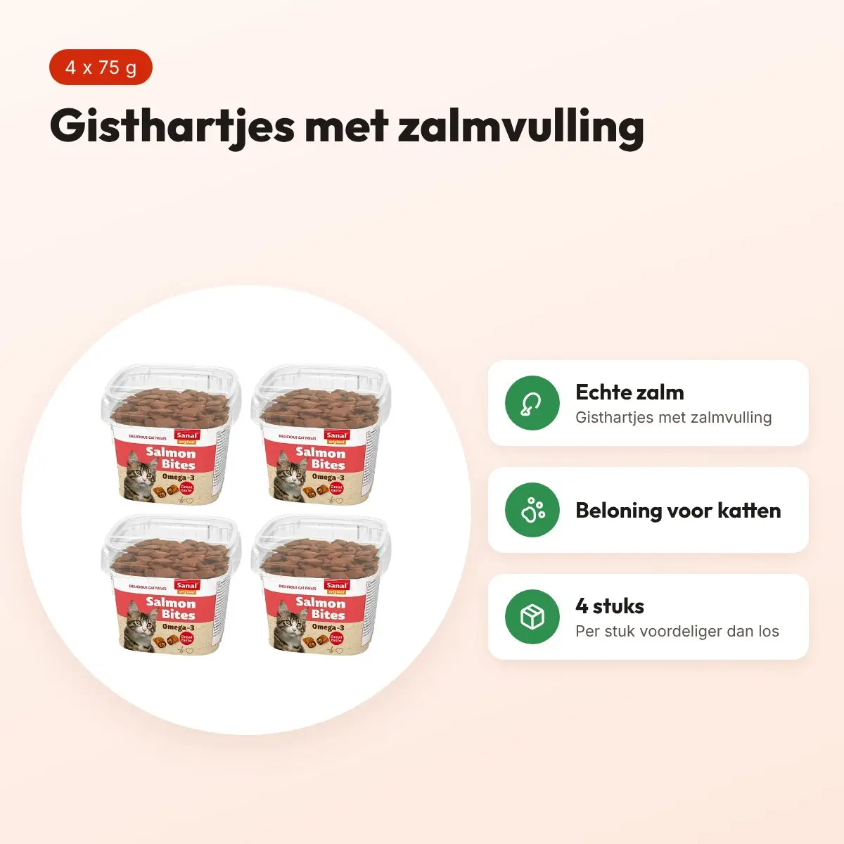 Sanal kattensnoepjes zalm met zalmvulling 75 g – multipack 4 stuks – voordelen