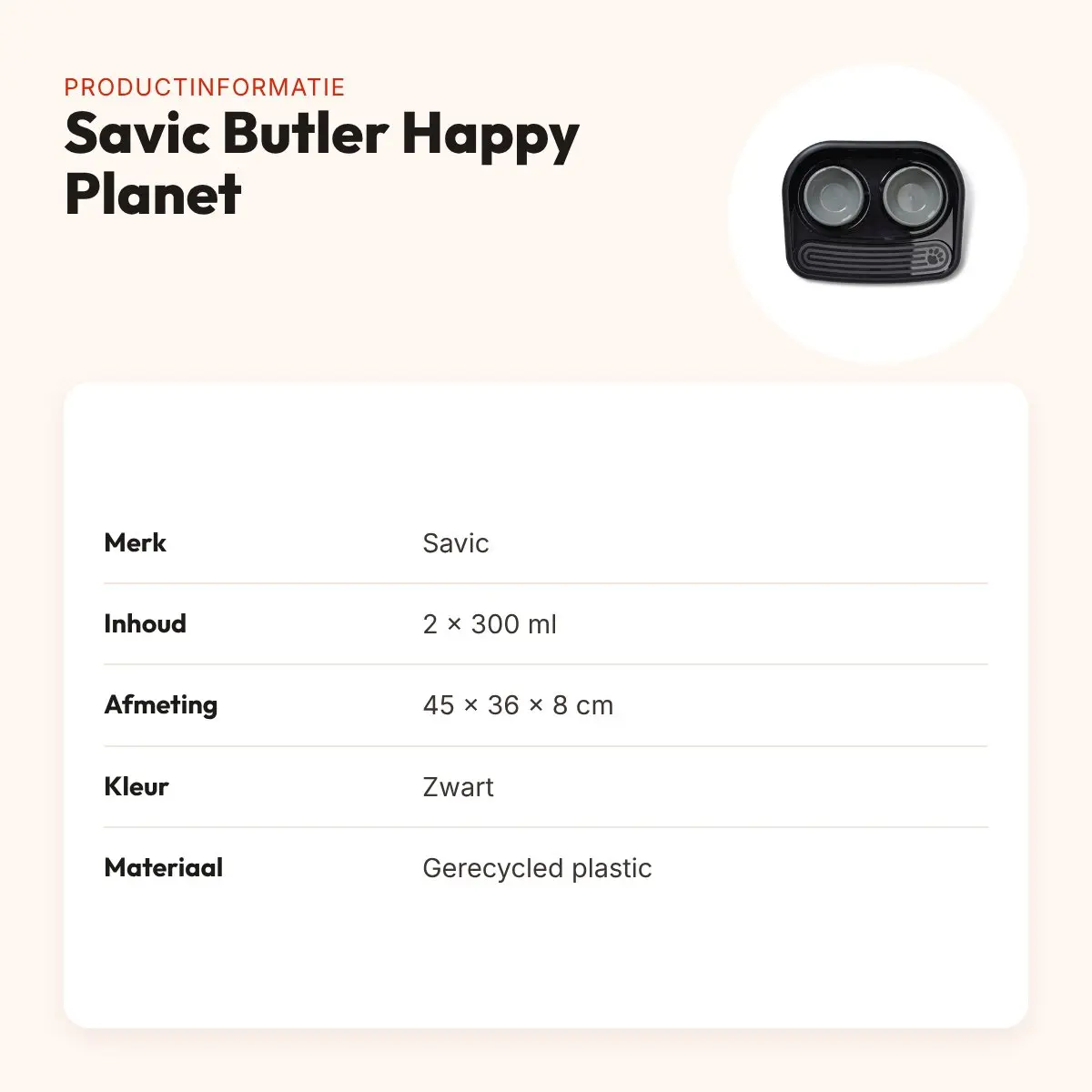 Savic Butler voerstation Happy Planet Zwart 45 x 36 x 8 cm – 2 x 300 ml – productinformatie