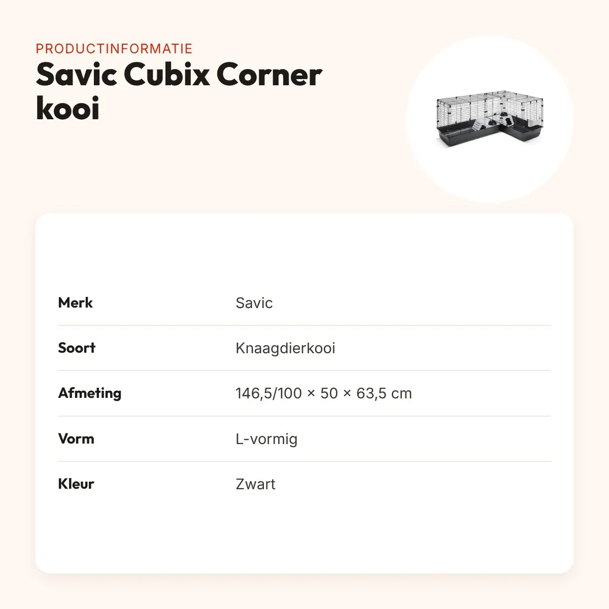Savic Cubix Corner knaagdierkooi zwart 146,5/100 x 50 x 63,5 cm – L-vorm – productinformatie