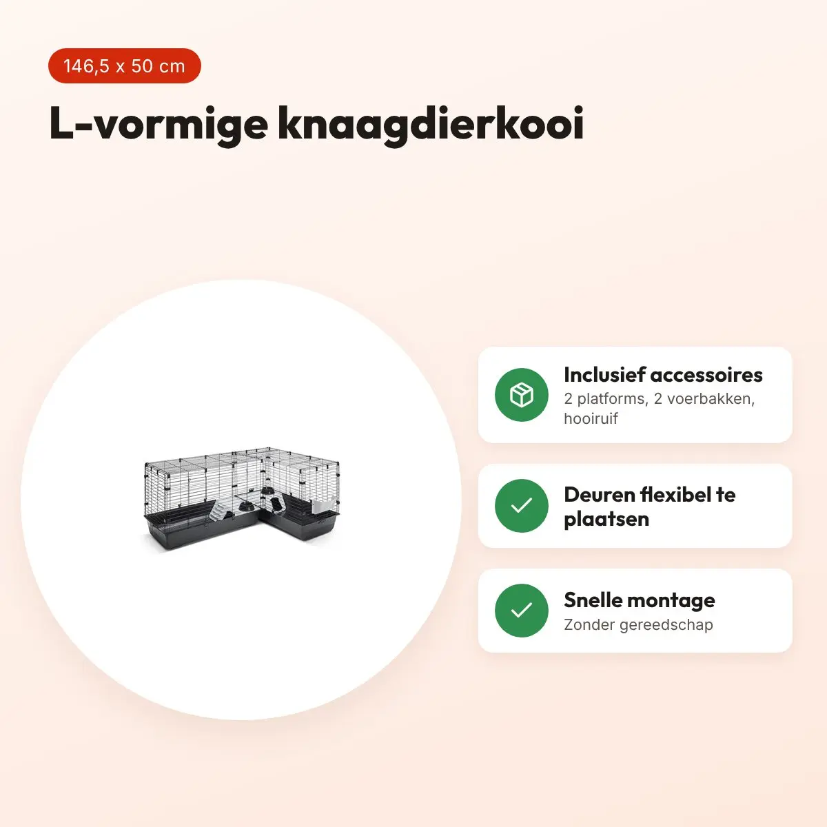 Savic Cubix Corner knaagdierkooi zwart 146,5/100 x 50 x 63,5 cm – L-vorm – voordelen
