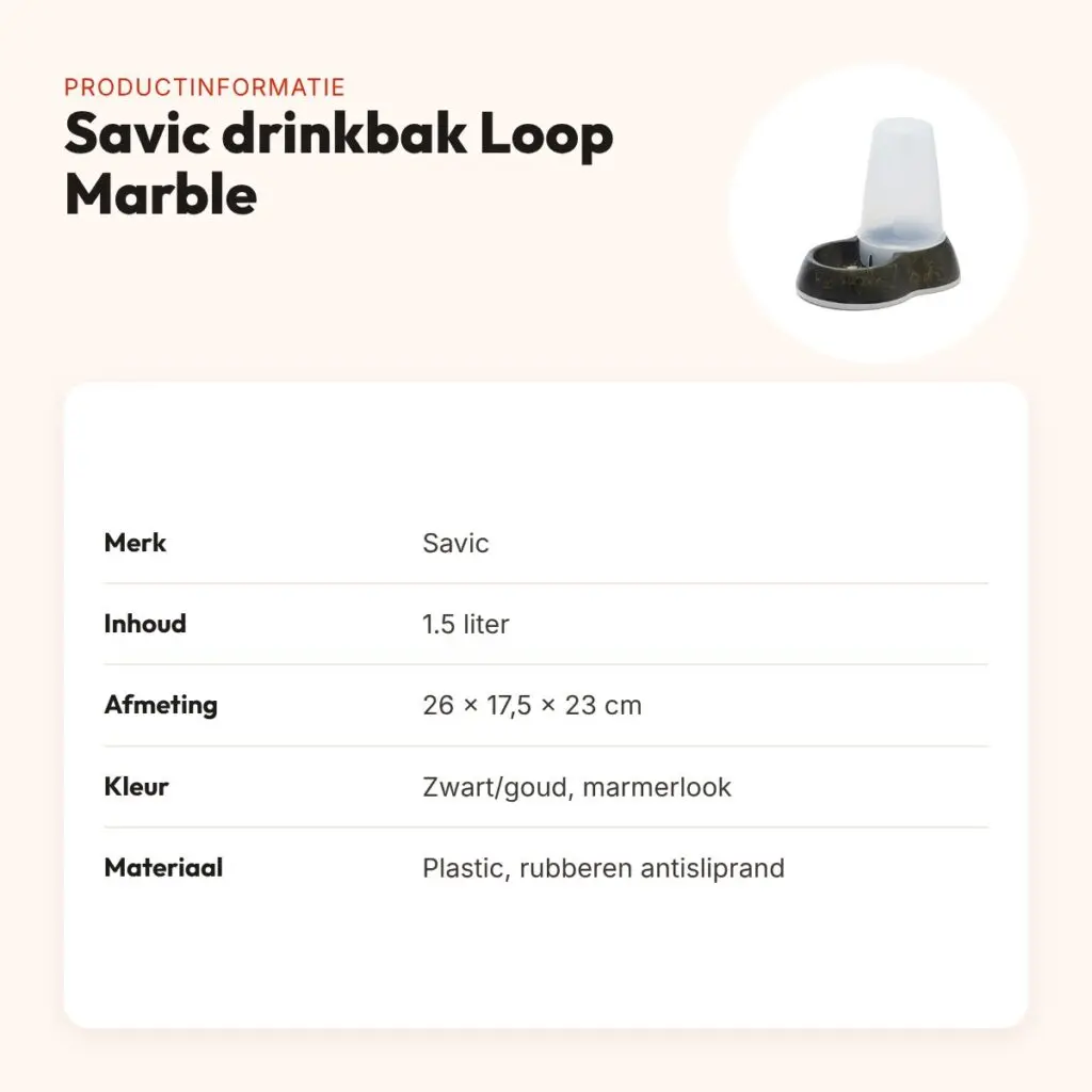 Savic drinkbak Loop Marble 1,5 liter – zwart/goud, antislip – productinformatie