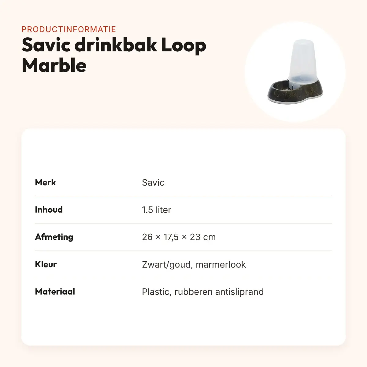 Savic drinkbak Loop Marble 1,5 liter – zwart/goud, antislip – productinformatie