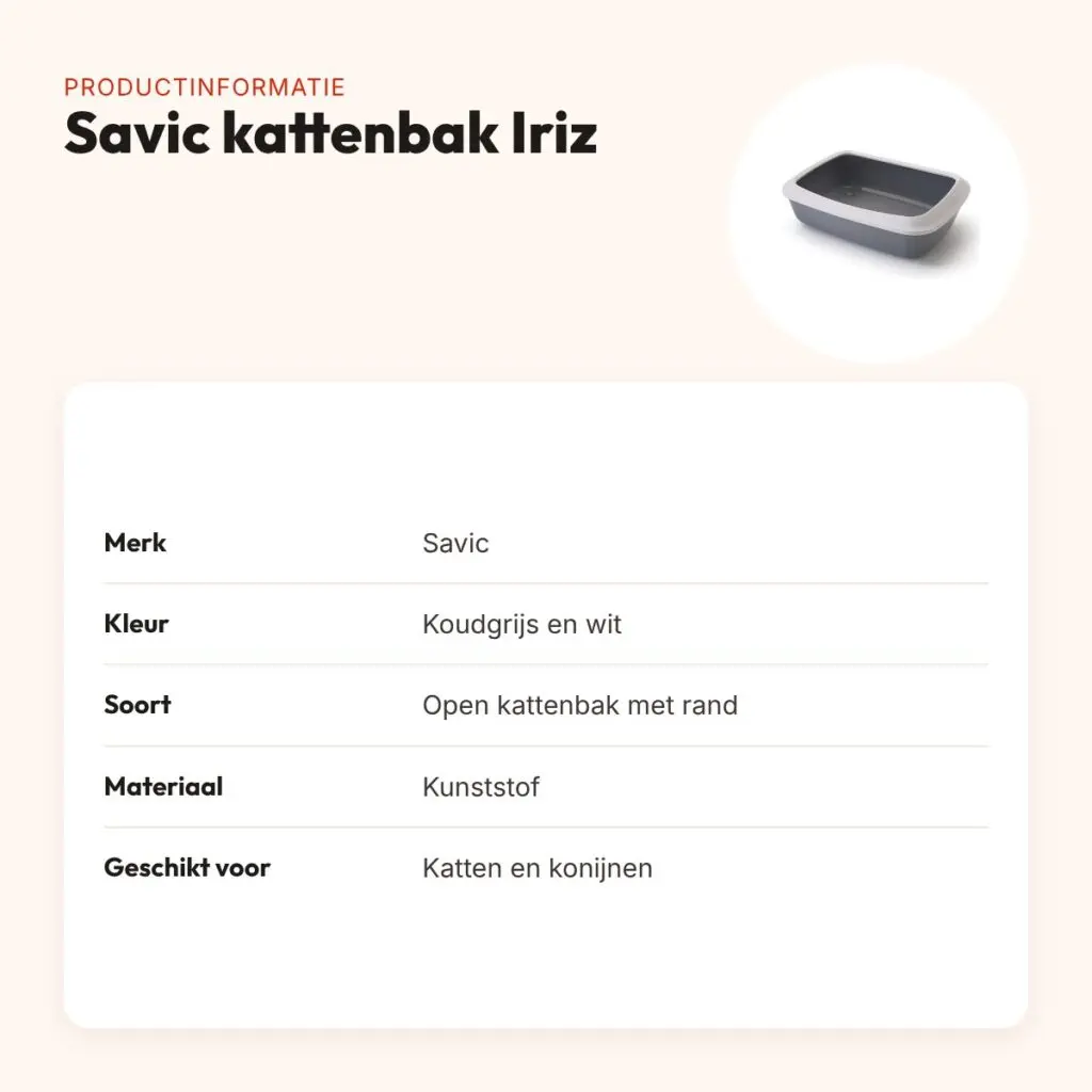 Savic kattenbak Iriz koudgrijs/wit 42 x 31 x 12,5 cm – met rand – productinformatie