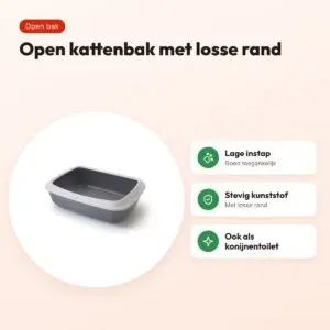 Savic kattenbak Iriz koudgrijs/wit 42 x 31 x 12,5 cm – met rand – voordelen
