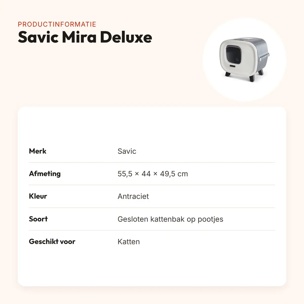 Savic kattenbak Mira Deluxe antraciet 55,5 x 44 x 49,5 cm – op pootjes – productinformatie
