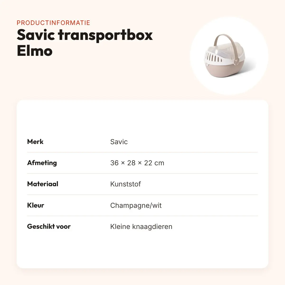 Savic transportbox Elmo 36 x 28 x 22 cm – champagne/wit, kleine knaagdieren – productinformatie