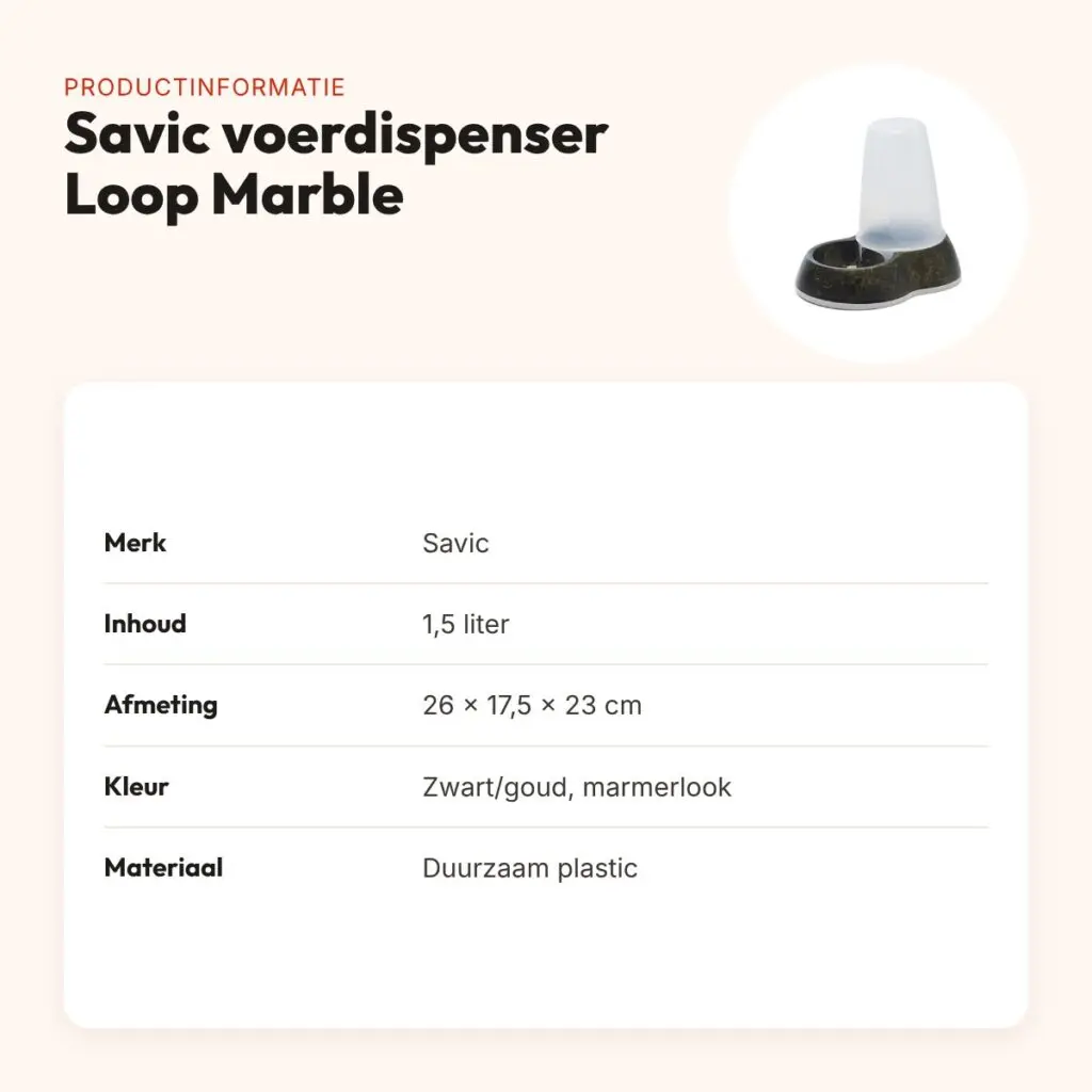 Savic voerdispenser Loop Marble 1,5 liter – zwart/goud – productinformatie