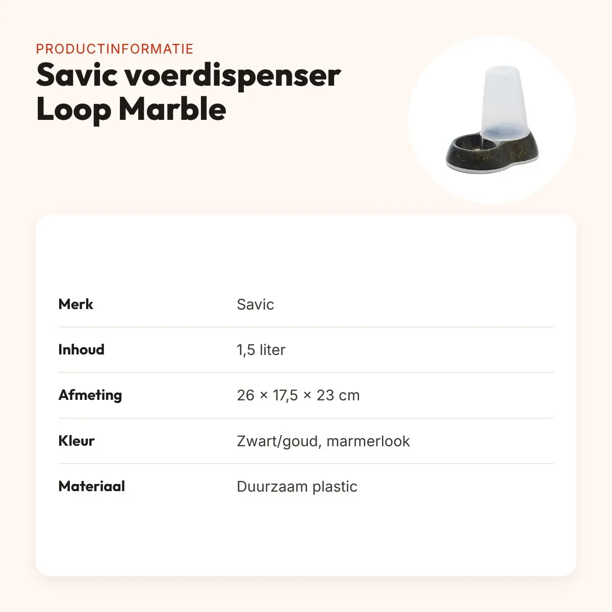 Savic voerdispenser Loop Marble 1,5 liter – zwart/goud – productinformatie