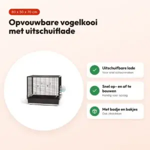 Savic vogelkooi Primo 60 Knock Down zwart 80 x 50 x 70 cm – uitschuiflade – voordelen