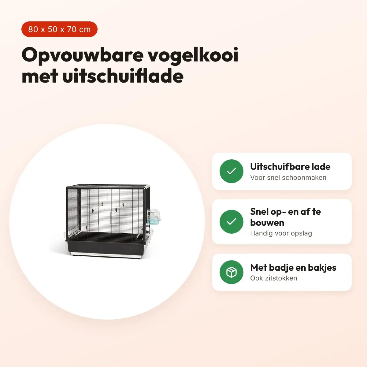 Savic vogelkooi Primo 60 Knock Down zwart 80 x 50 x 70 cm – uitschuiflade – voordelen