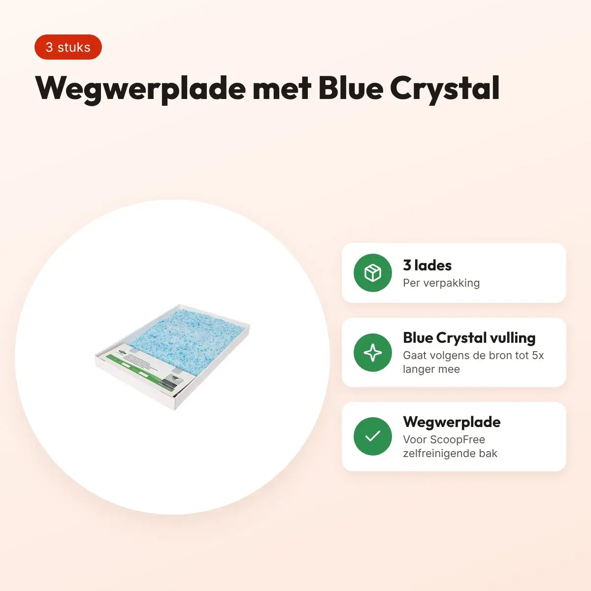 ScoopFree vervangingslade Blue Crystal kattenbakvulling – 3 stuks – voordelen