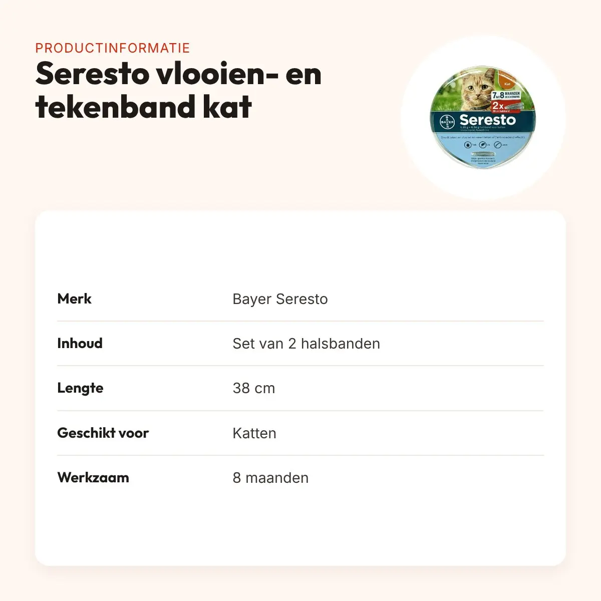 Seresto teken- en vlooienband kat 38 cm – set van 2 halsbanden – productinformatie