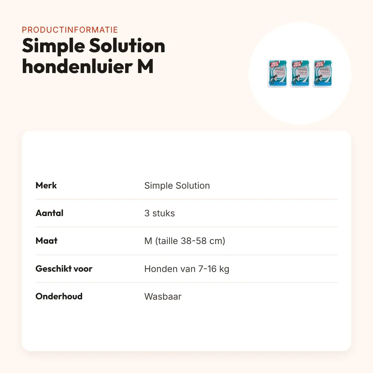 Simple Solution wasbare hondenluier M 38-58 cm – multipack 3 stuks – productinformatie