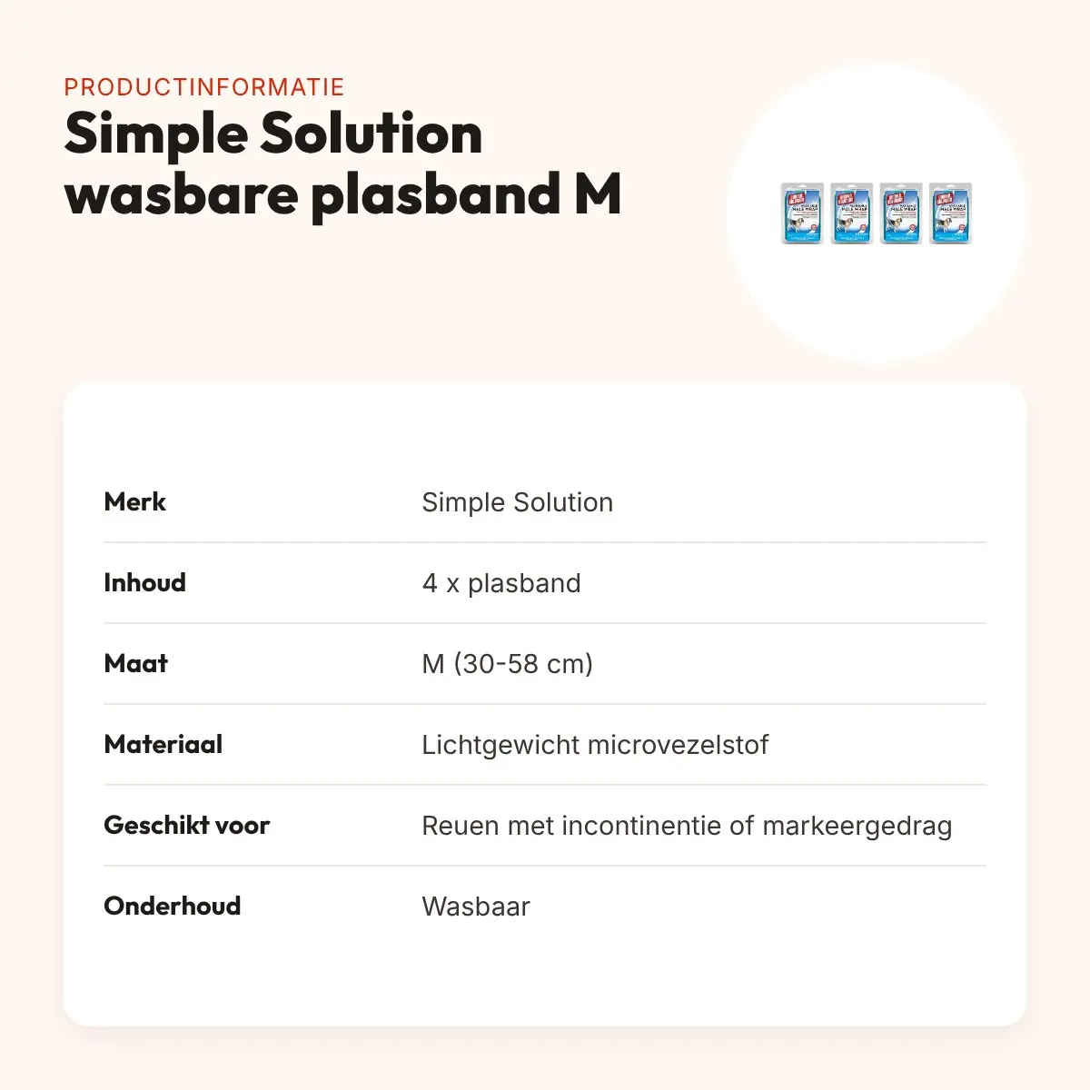 Simple Solution wasbare plasband reu M 30-58 cm – multipack 4 stuks – productinformatie