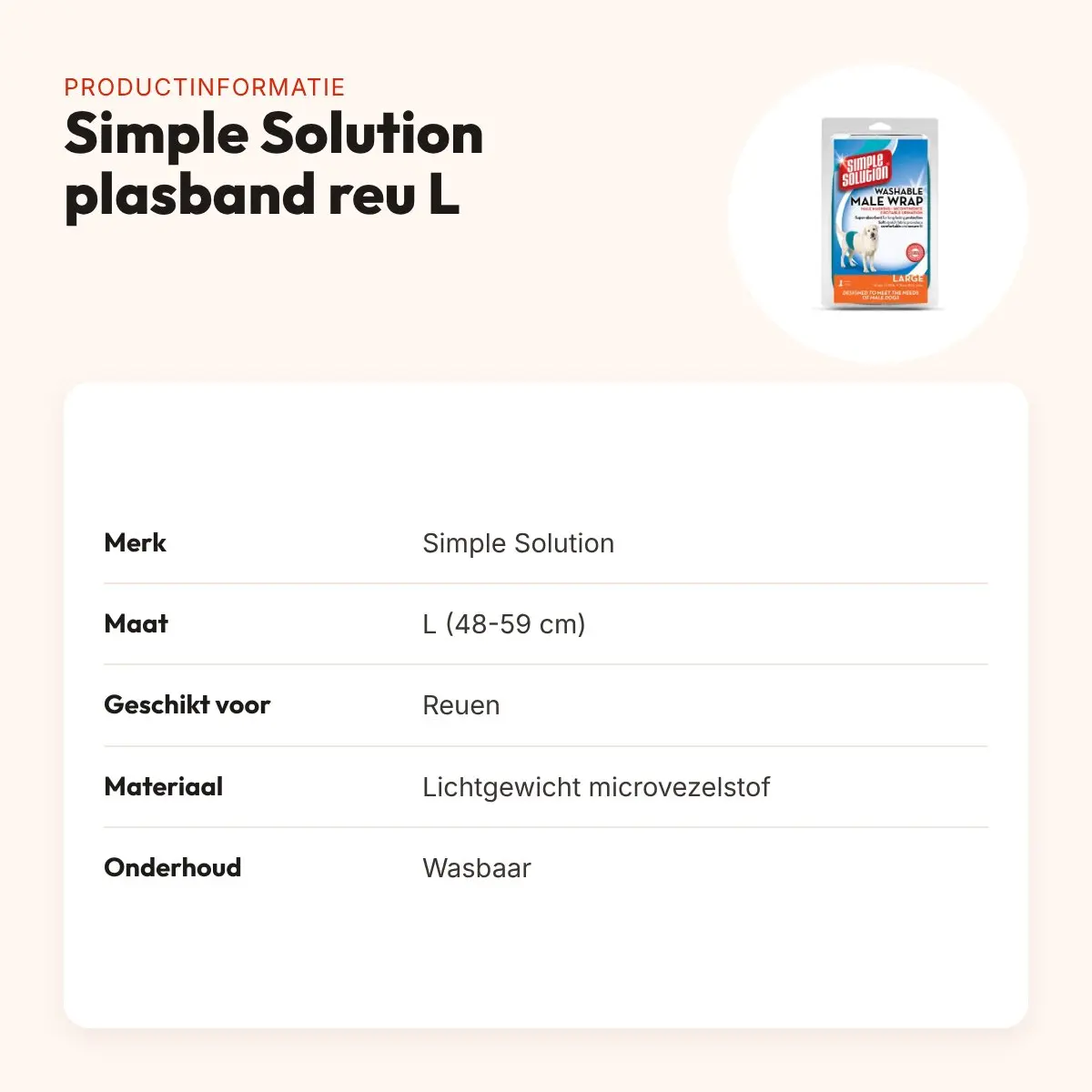 Simple Solution wasbare plasband voor reuen L 48-59 cm – microvezel – productinformatie