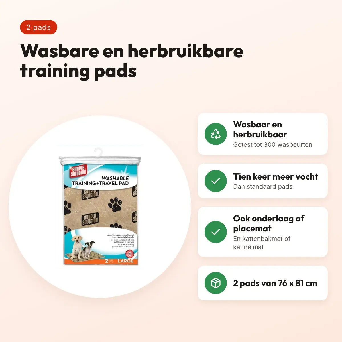 Simple Solution wasbare puppy training pads 76 x 81 cm – 2 stuks – voordelen