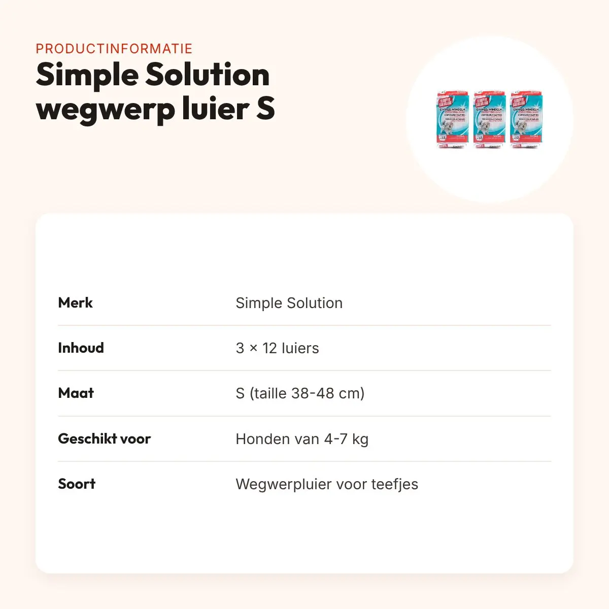 Simple Solution wegwerp hondenluier S 38-48 cm – multipack 3 x 12 stuks – productinformatie