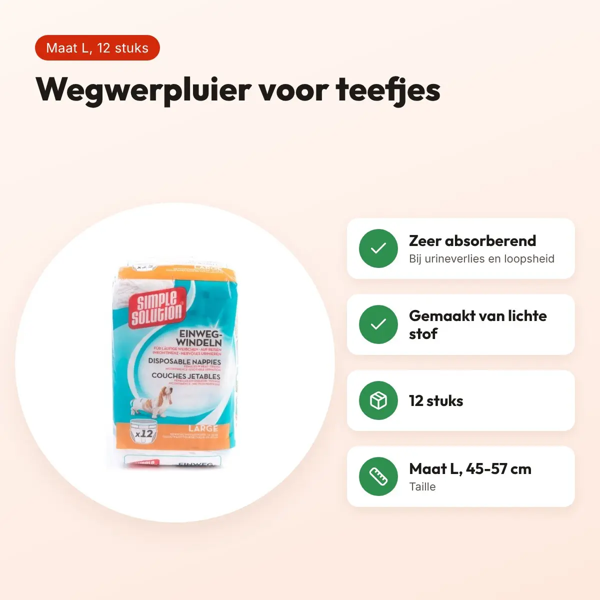 Simple Solution wegwerp hondenluier voor teefjes L 45-57 cm – 12 stuks – voordelen