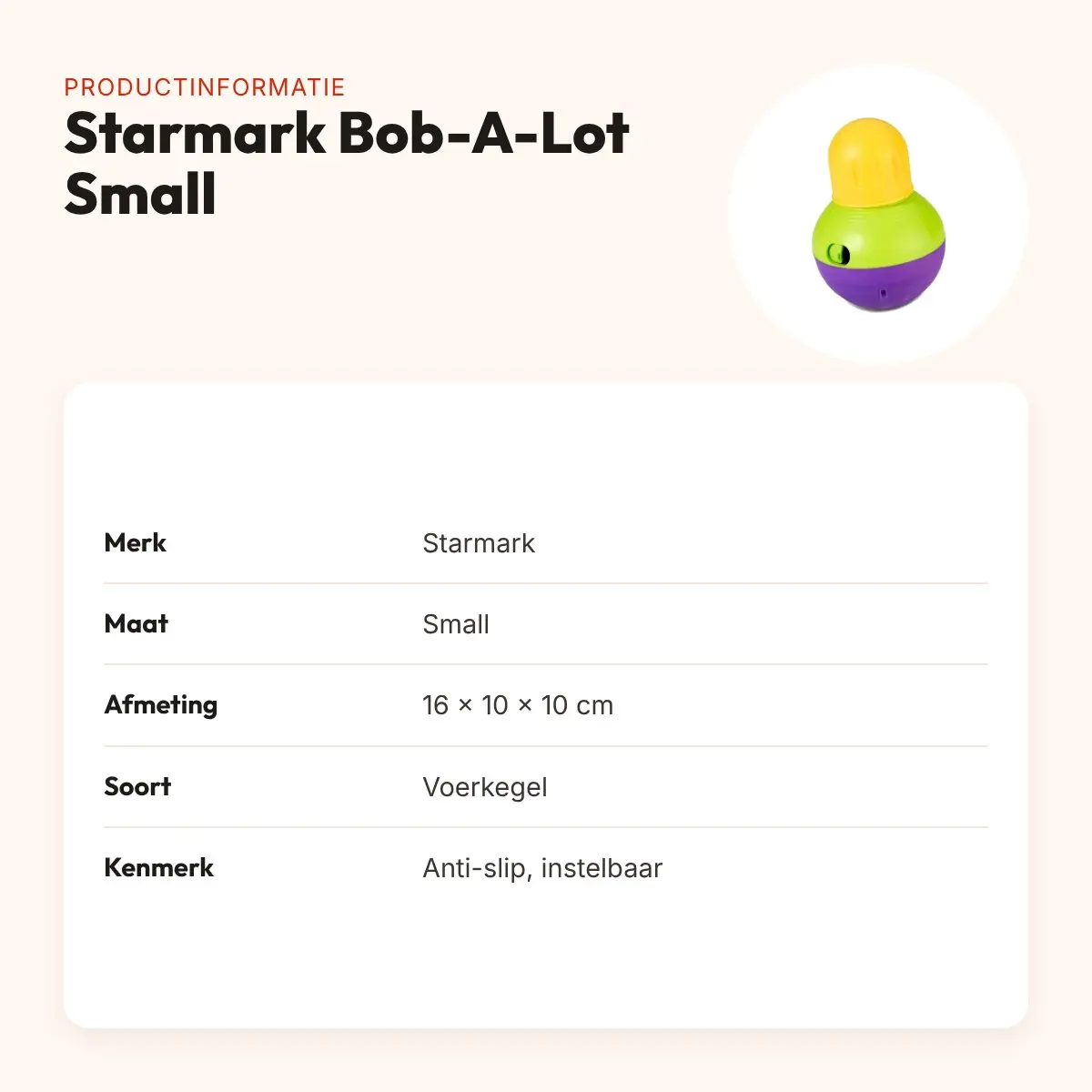 Starmark Bob-A-Lot voerkegel Small – anti-slip, 16 x 10 x 10 cm – productinformatie