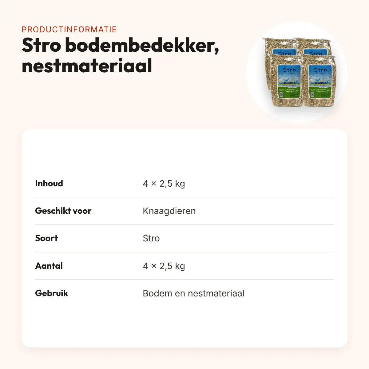 Stro bodembedekker en nestmateriaal 4 x 2,5 kg – voor knaagdieren – productinformatie