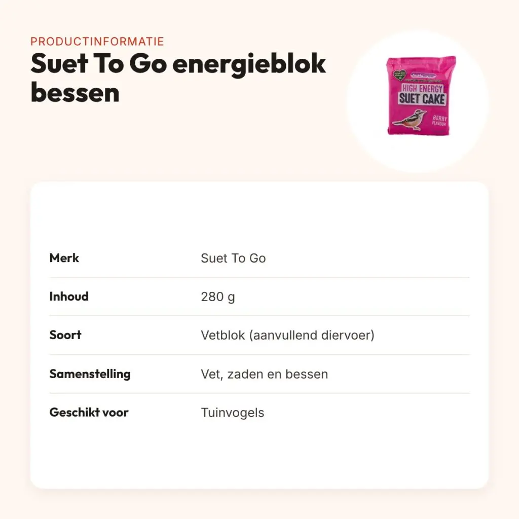 Suet To Go energieblok bessen 280 g – vetblok voor tuinvogels – productinformatie