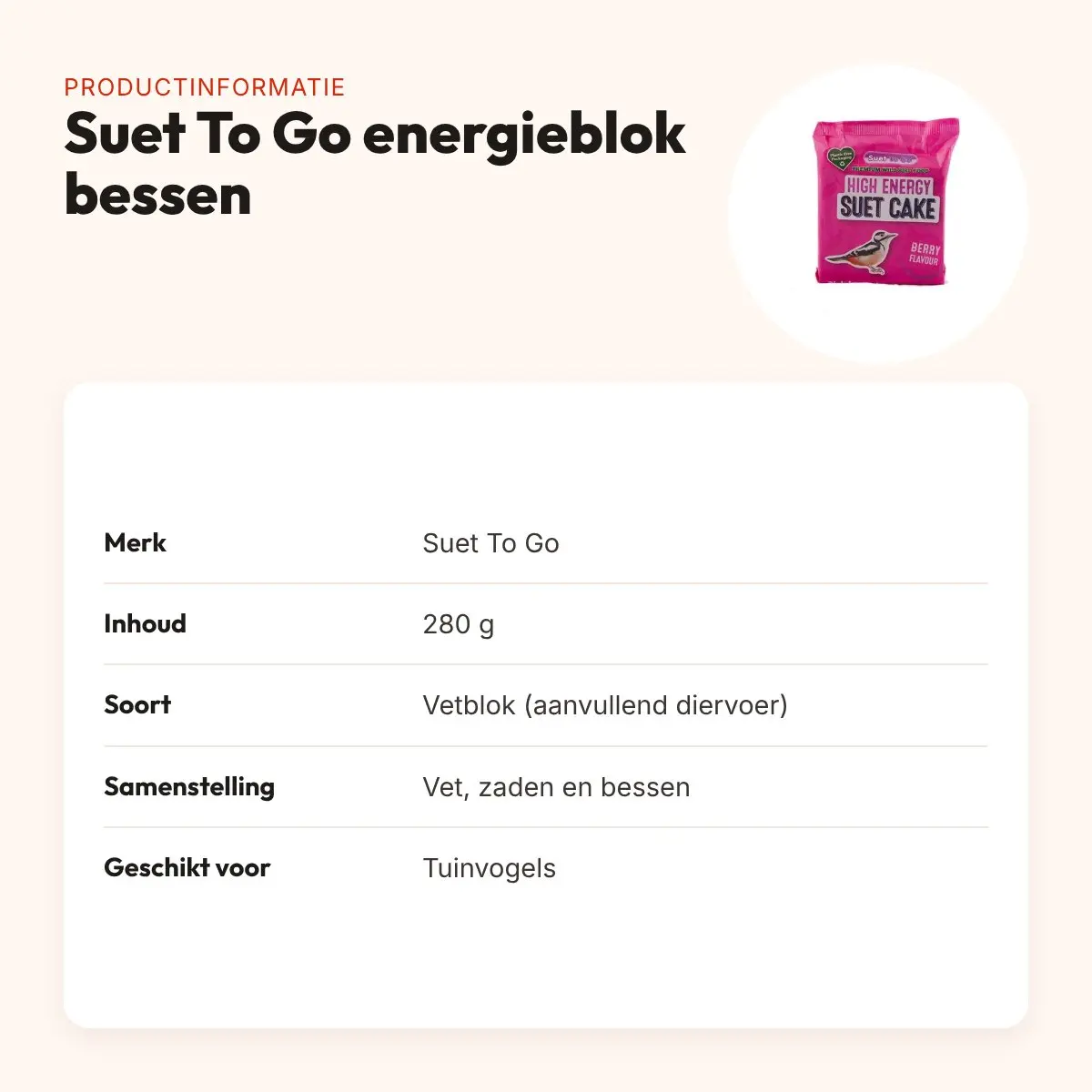 Suet To Go energieblok bessen 280 g – vetblok voor tuinvogels – productinformatie