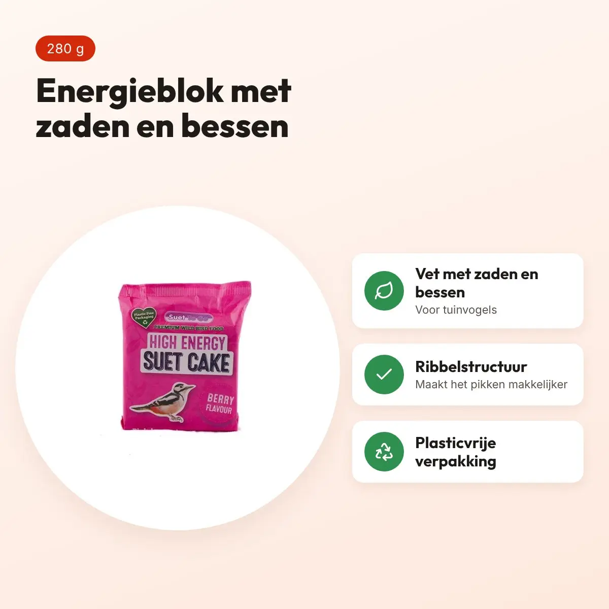 Suet To Go energieblok bessen 280 g – vetblok voor tuinvogels – voordelen