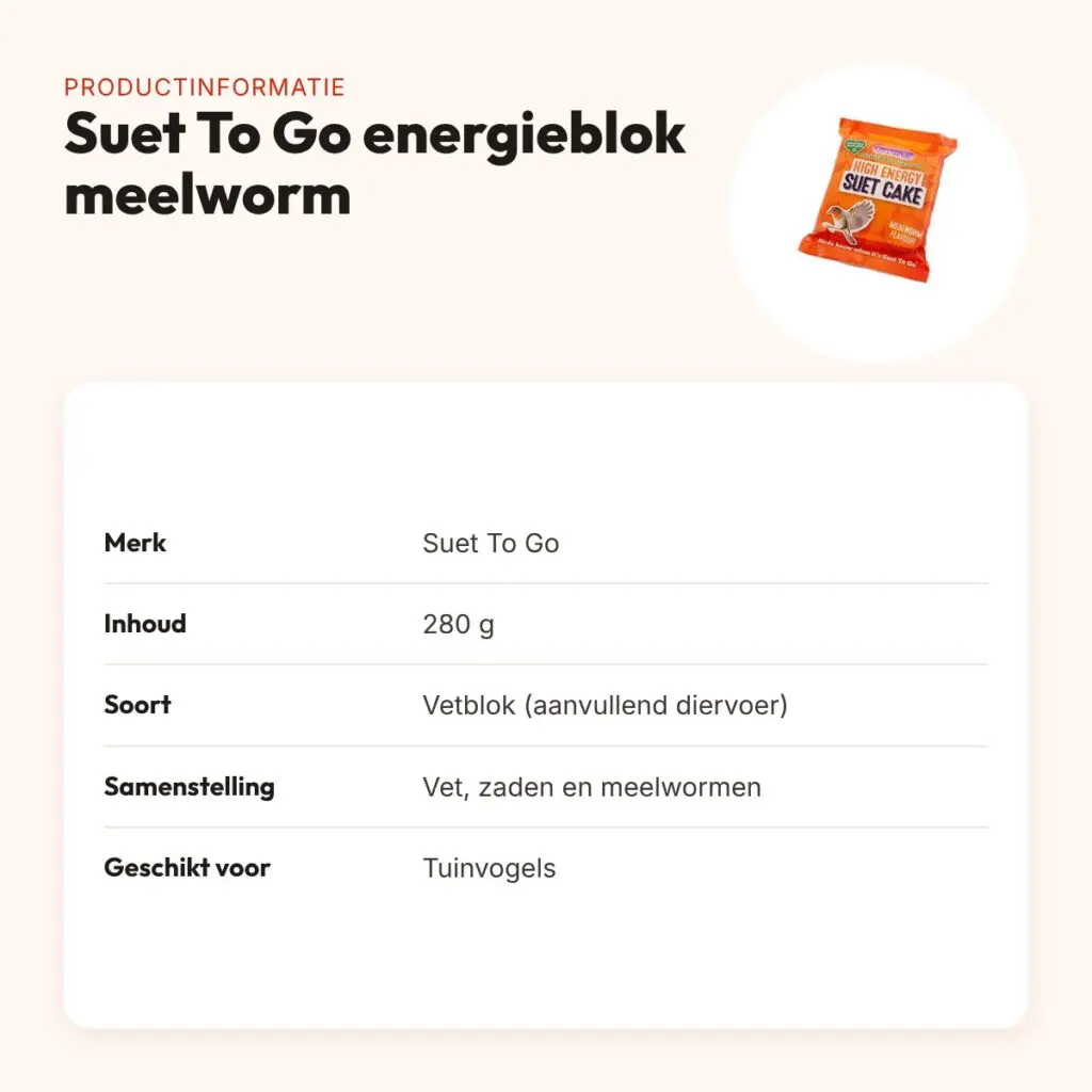 Suet To Go energieblok meelworm 280 g – vetblok voor tuinvogels – productinformatie