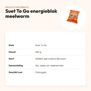 Suet To Go energieblok meelworm 280 g – vetblok voor tuinvogels – productinformatie
