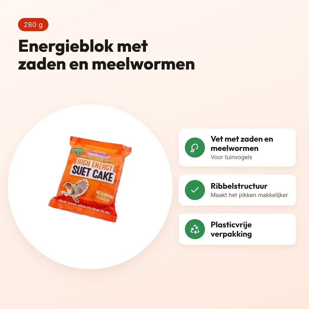 Suet To Go energieblok meelworm 280 g – vetblok voor tuinvogels – voordelen