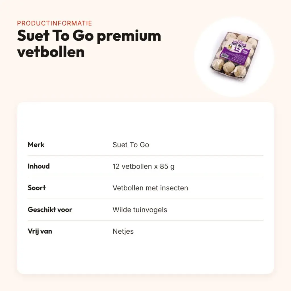 Suet To Go premium vetbollen met insecten 12 x 85 g – zonder netjes – productinformatie