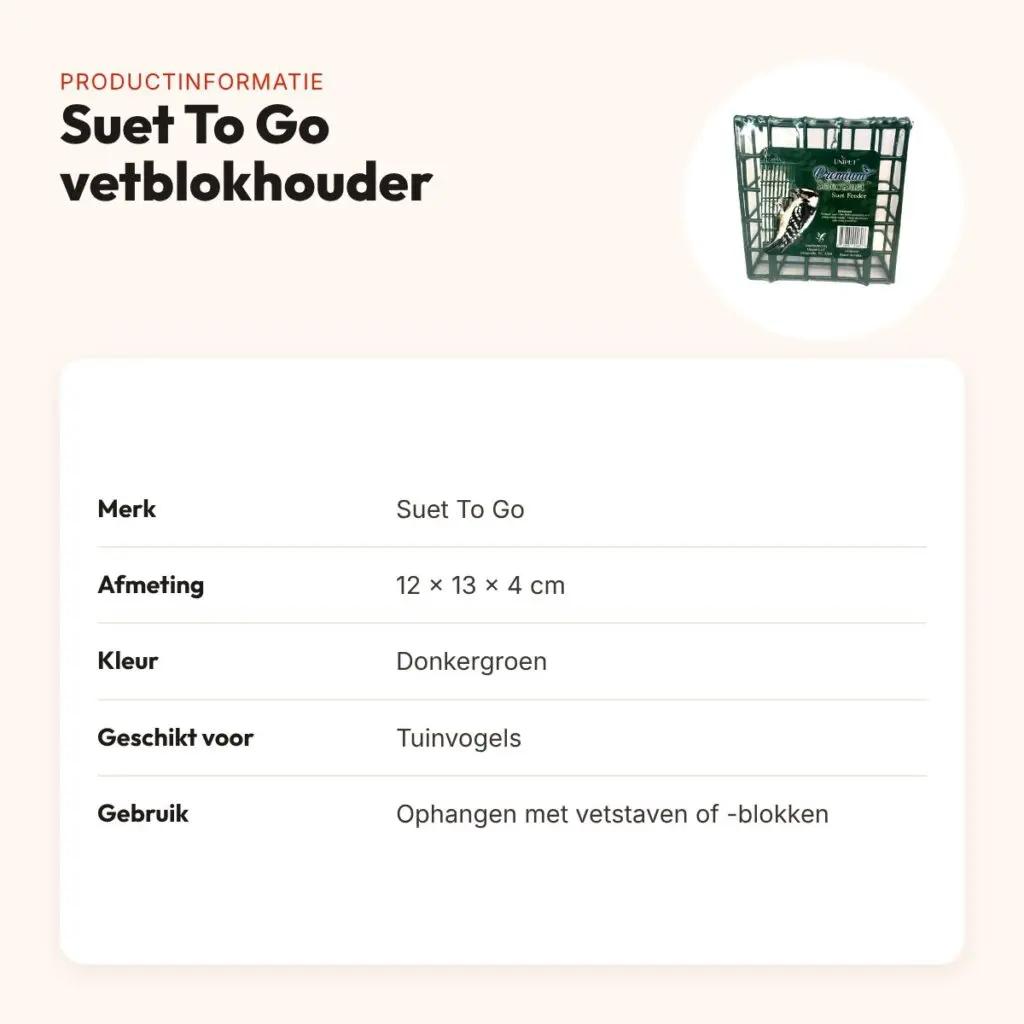 Suet To Go vetblokhouder donkergroen 12 x 13 x 4 cm – productinformatie