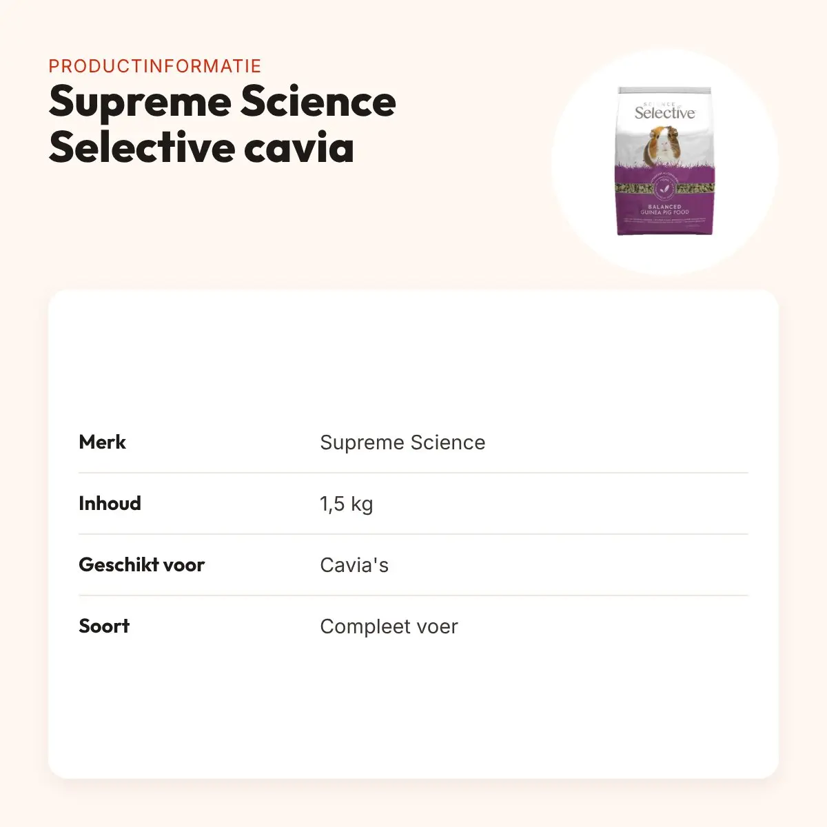 Supreme Science Selective caviavoer 1,5 kg – met vitamine C – productinformatie