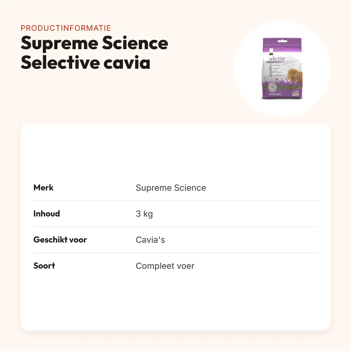 Supreme Science Selective caviavoer 3 kg – hoog vezelgehalte – productinformatie