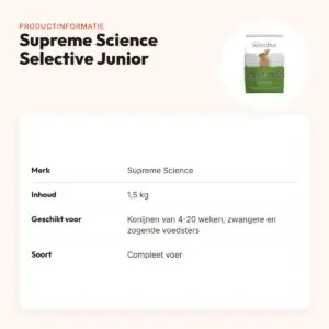 Supreme Science Selective Junior konijnenvoer 1,5 kg – spinazie en lijnzaad – productinformatie