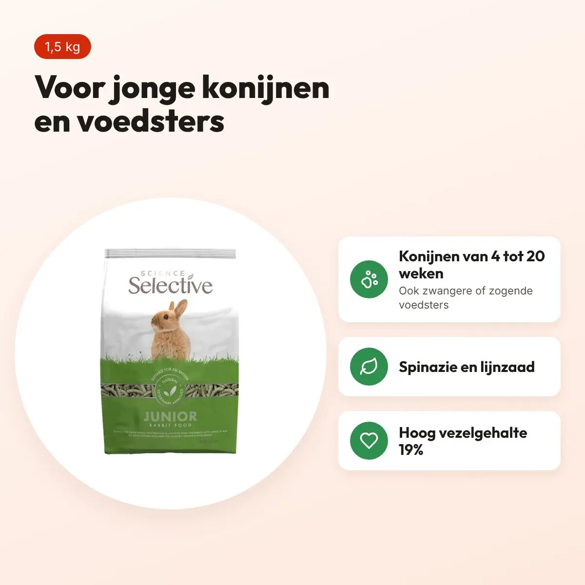 Supreme Science Selective Junior konijnenvoer 1,5 kg – spinazie en lijnzaad – voordelen