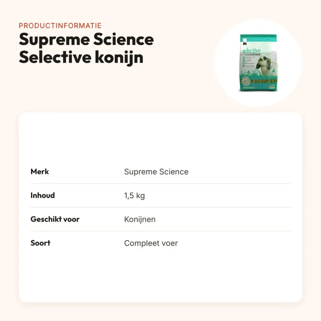 Supreme Science Selective konijnenvoer 1,5 kg – 25% vezels – productinformatie