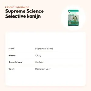 Supreme Science Selective konijnenvoer 1,5 kg – 25% vezels – productinformatie