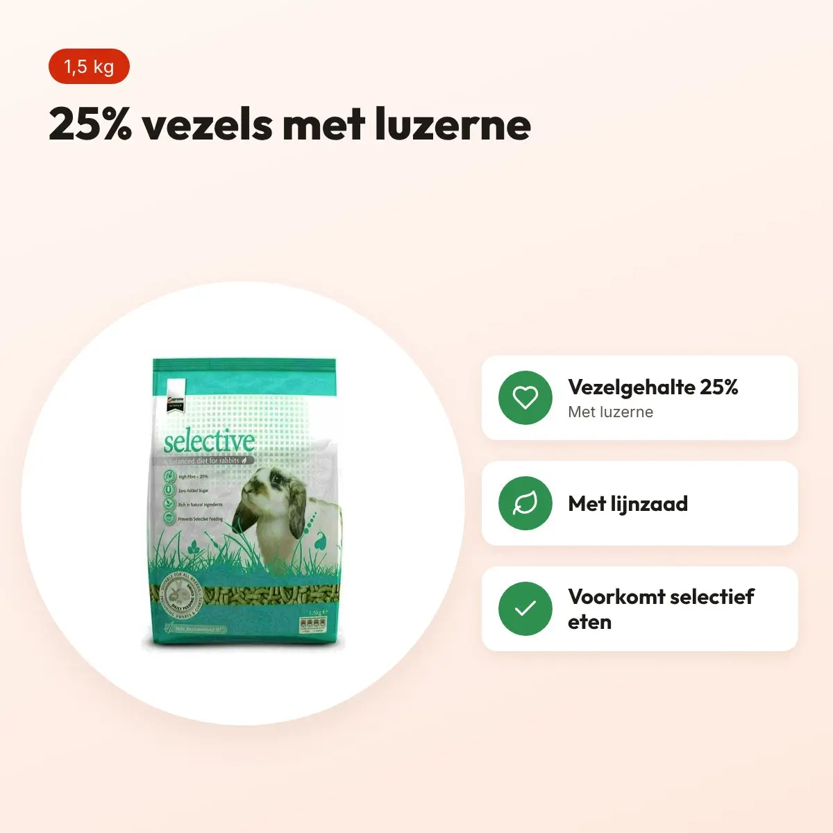 Supreme Science Selective konijnenvoer 1,5 kg – 25% vezels – voordelen