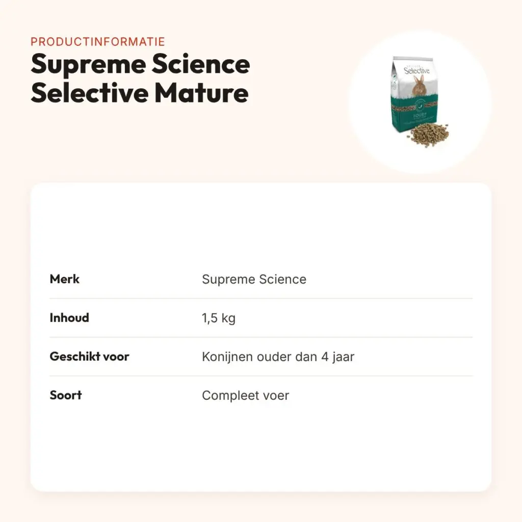 Supreme Science Selective Mature konijnenvoer 1,5 kg – vanaf 4 jaar – productinformatie